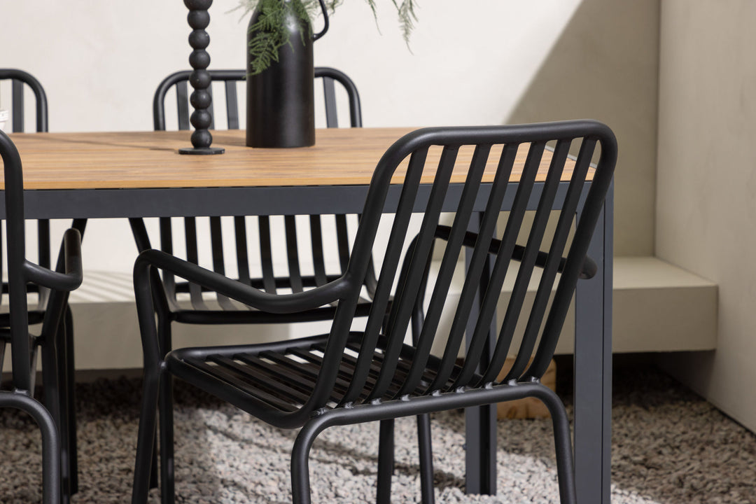 Venture Home Break Diningtable Alumnium - Black / Nature Rectangular 90*150* +Peking Diningchair Aluminium - Black / _4