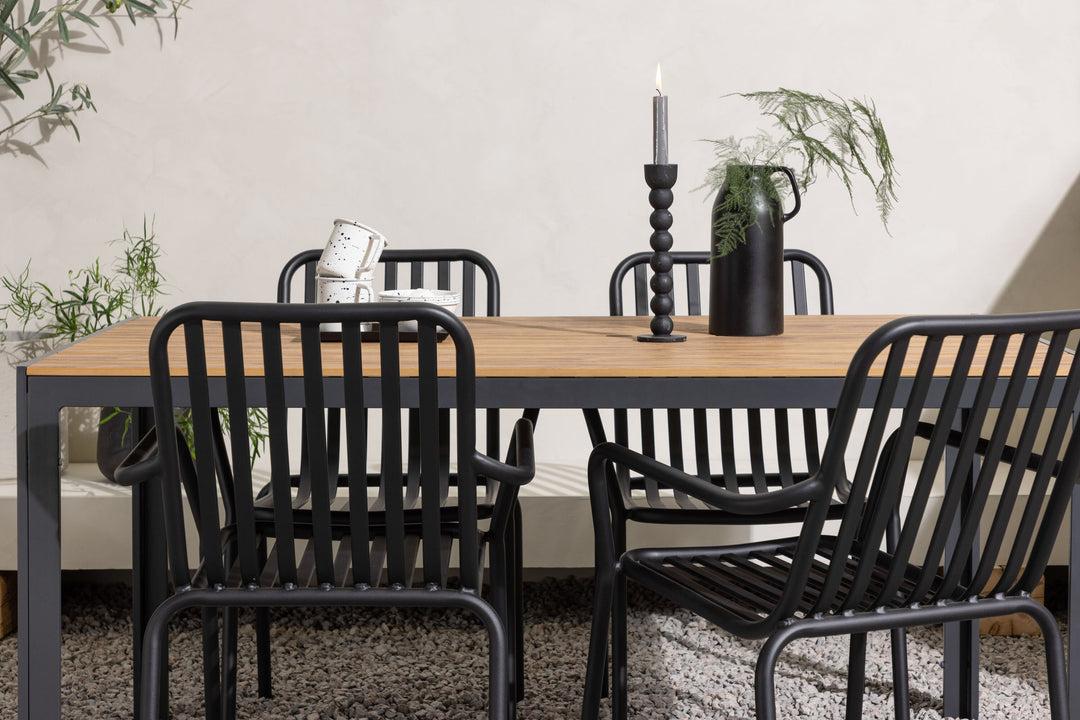 Venture Home Break Diningtable Alumnium - Black / Nature Rectangular 90*150* +Peking Diningchair Aluminium - Black / _4