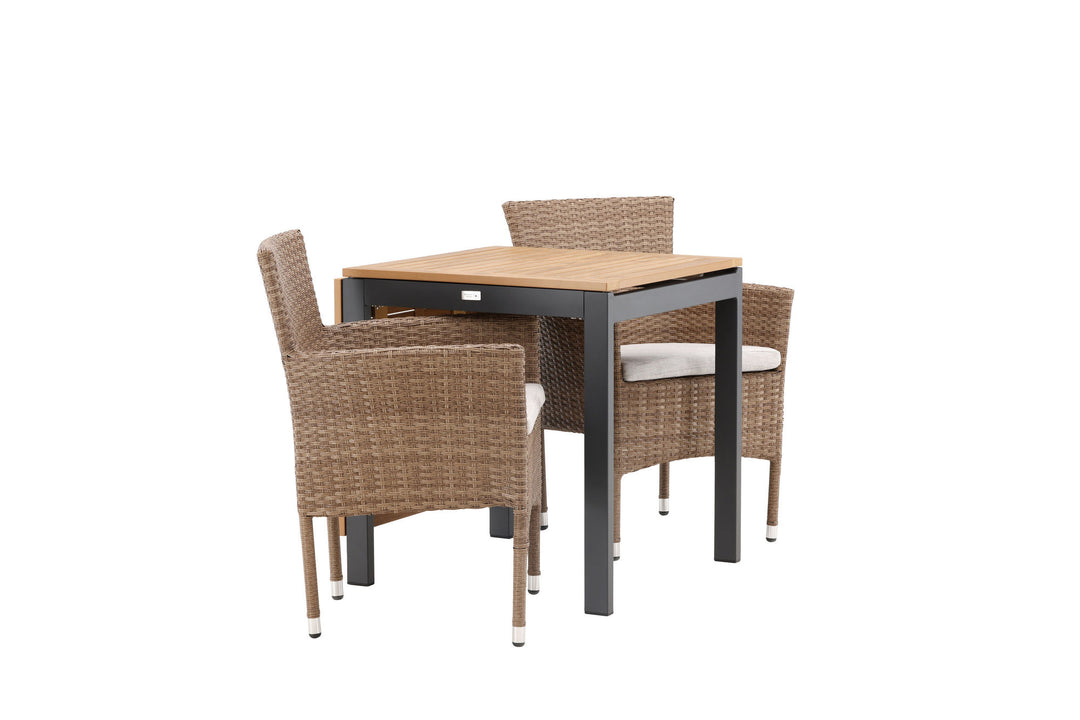 Venture Home Diego Cafetable Aluminium - Black / Brown Aintwood - Rectangular 70*70/130* +Malina Diningchair Alumnium - Nature / Wicker _2