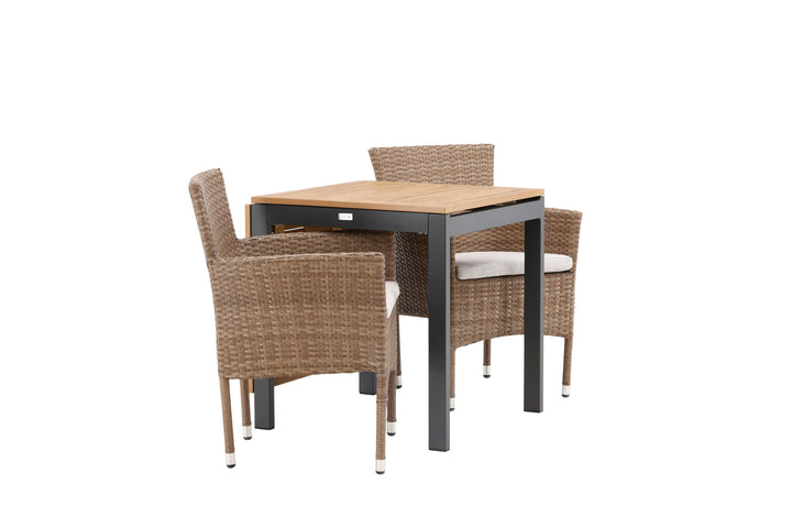 Venture Home Diego Cafetable Aluminium - Black / Brown Aintwood - Rectangular 70*70/130* +Malina Diningchair Alumnium - Nature / Wicker _2