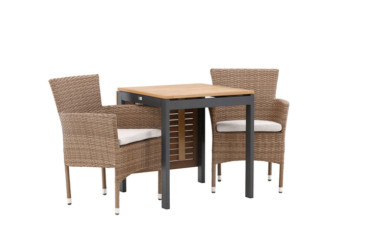 Venture Home Diego Cafetable Aluminium - Black / Brown Aintwood - Rectangular 70*70/130* +Malina Diningchair Alumnium - Nature / Wicker _2