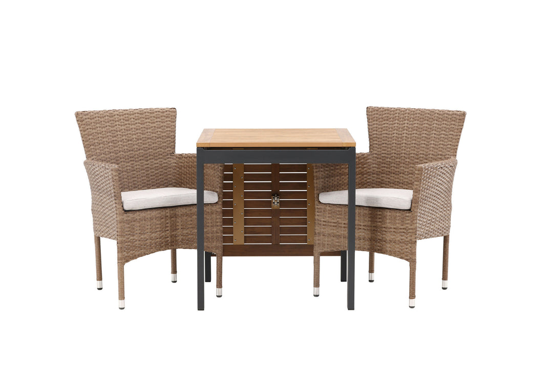 Venture Home Diego Cafetable Aluminium - Black / Brown Aintwood - Rectangular 70*70/130* +Malina Diningchair Alumnium - Nature / Wicker _2