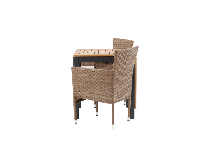 Venture Home Diego Cafetable Aluminium - Black / Brown Aintwood - Rectangular 70*70/130* +Malina Diningchair Alumnium - Nature / Wicker _2