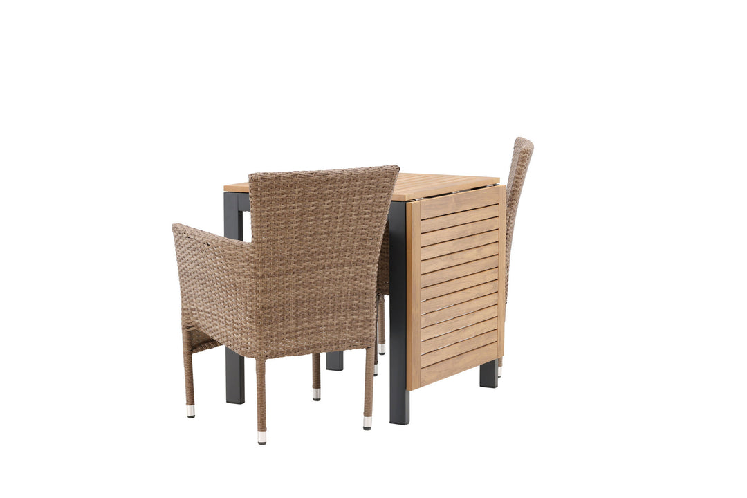 Venture Home Diego Cafetable Aluminium - Black / Brown Aintwood - Rectangular 70*70/130* +Malina Diningchair Alumnium - Nature / Wicker _2
