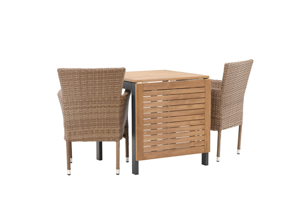 Venture Home Diego Cafetable Aluminium - Black / Brown Aintwood - Rectangular 70*70/130* +Malina Diningchair Alumnium - Nature / Wicker _2