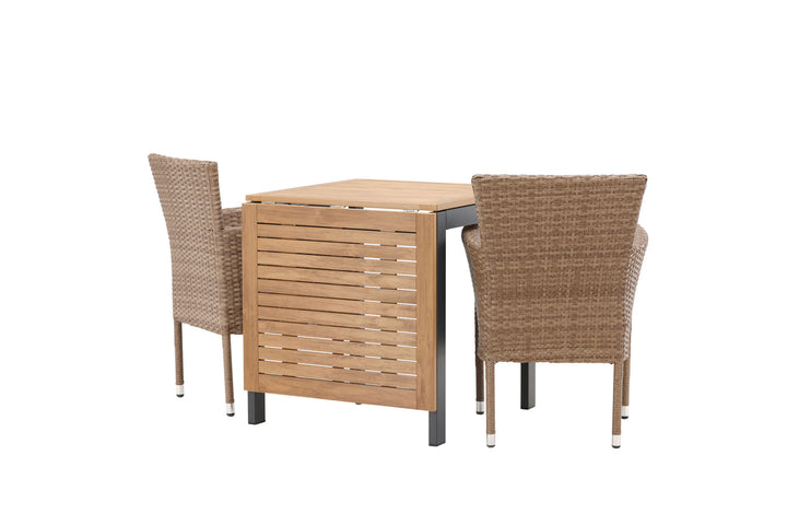 Venture Home Diego Cafetable Aluminium - Black / Brown Aintwood - Rectangular 70*70/130* +Malina Diningchair Alumnium - Nature / Wicker _2
