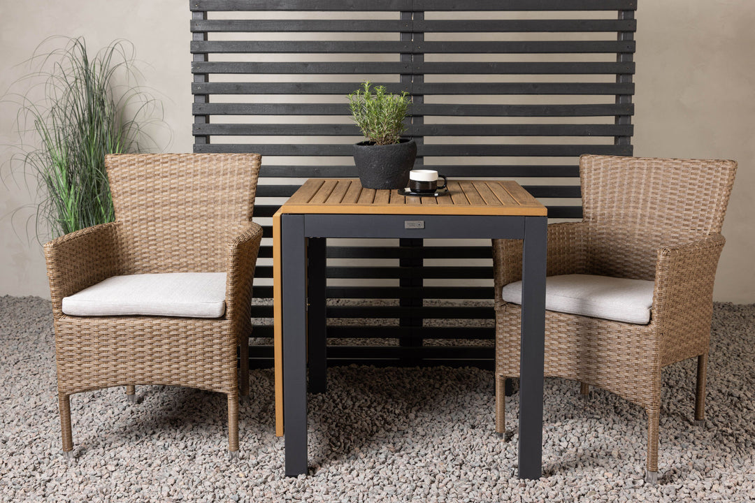 Venture Home Diego Cafetable Aluminium - Black / Brown Aintwood - Rectangular 70*70/130* +Malina Diningchair Alumnium - Nature / Wicker _2