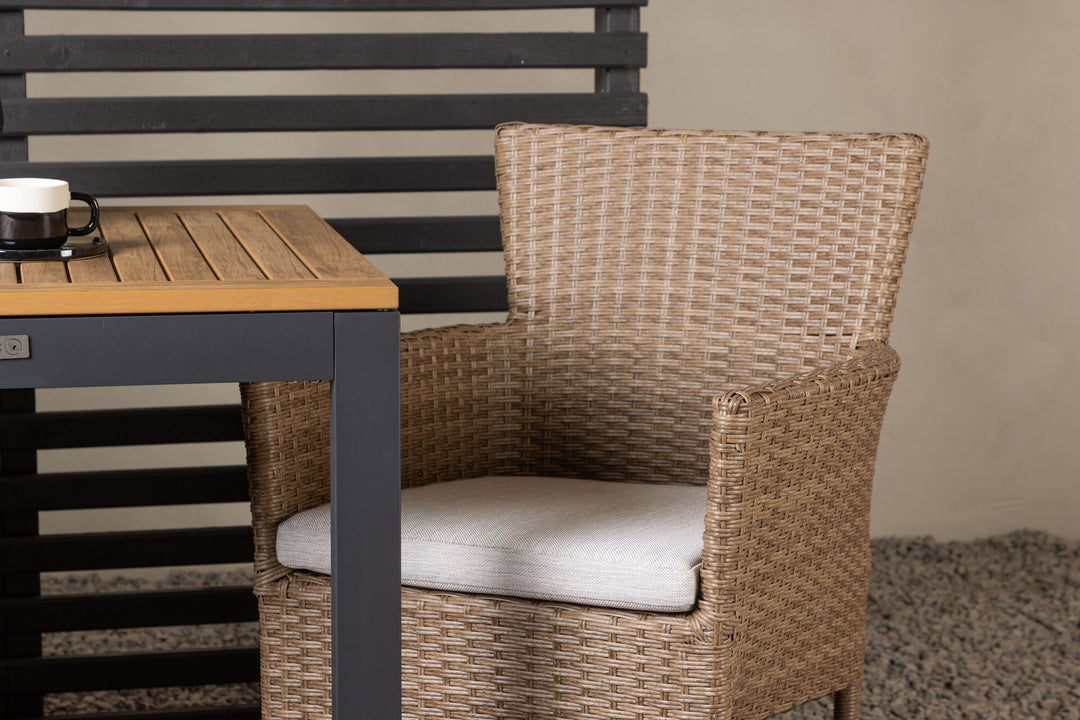 Venture Home Diego Cafetable Aluminium - Black / Brown Aintwood - Rectangular 70*70/130* +Malina Diningchair Alumnium - Nature / Wicker _2