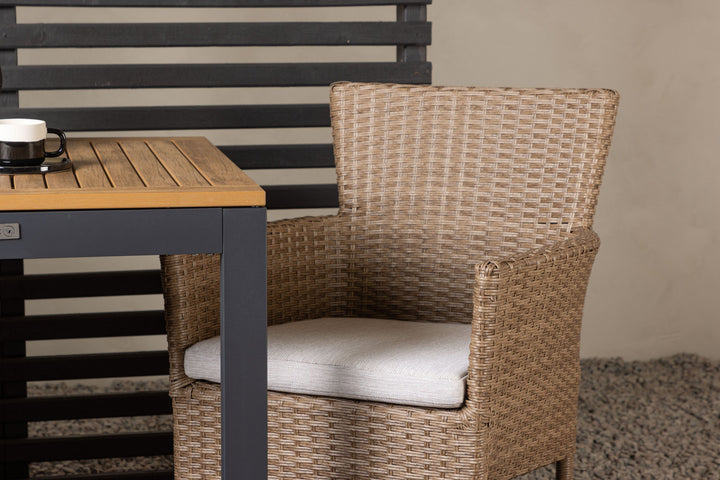 Venture Home Diego Cafetable Aluminium - Black / Brown Aintwood - Rectangular 70*70/130* +Malina Diningchair Alumnium - Nature / Wicker _2
