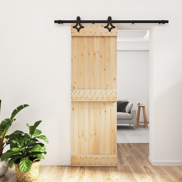 Skydedør Naturfarvet og sort 70 x 210 cm Massivt Fyrretræ