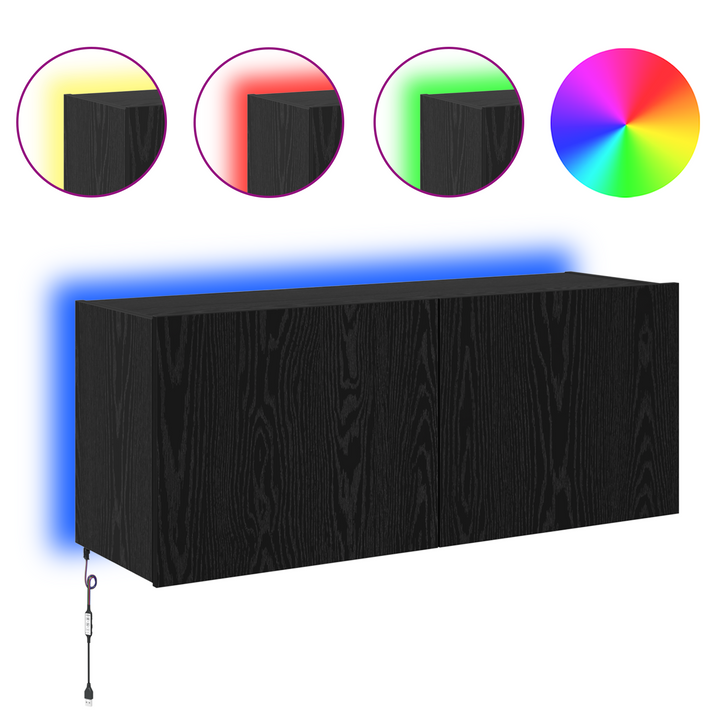 TV vægskab med LED Sort eg 100 x 35 x 41 cm Konstrueret træ