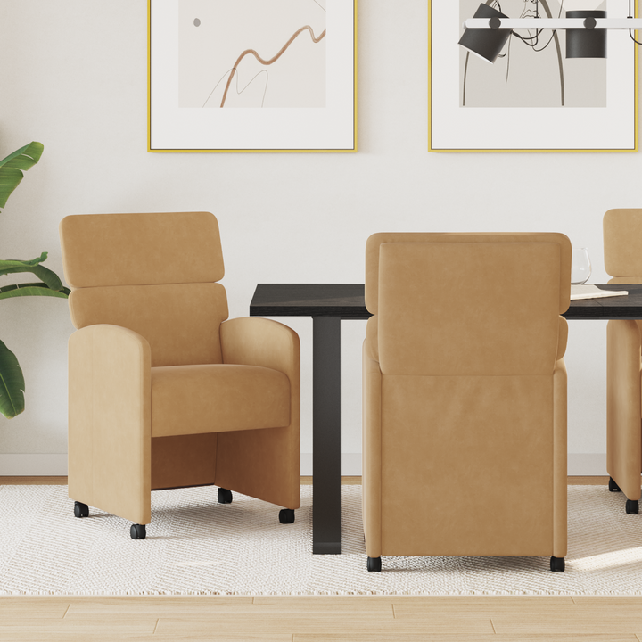 Spisebordsstole med hjul 2 pcs Brun 58 x 65 x 98 cm Fløjl