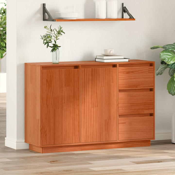 Sideboard med skuffe Brun eg 111 x 34 x 75 cm Massiv fyrretræ
