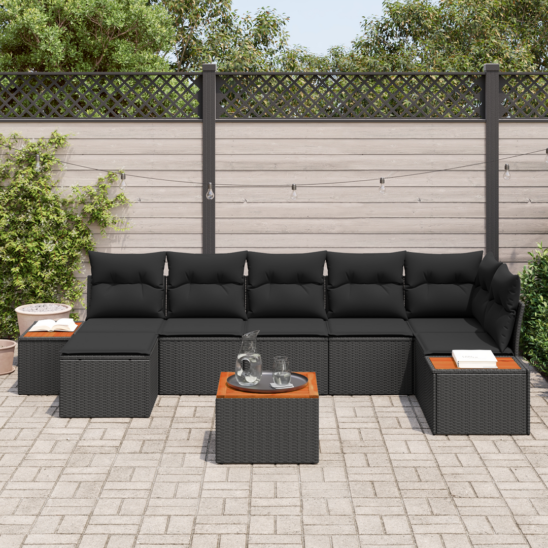 Havesofa Sæt med pude med opbevaring 8 pcs Sort Polyrattan