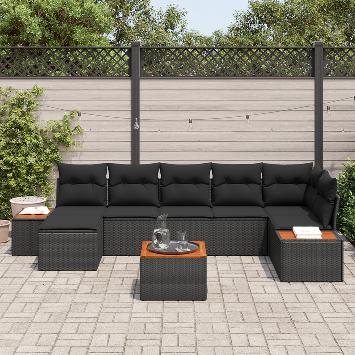 Havesofa Sæt med pude med opbevaring 8 pcs Sort Polyrattan