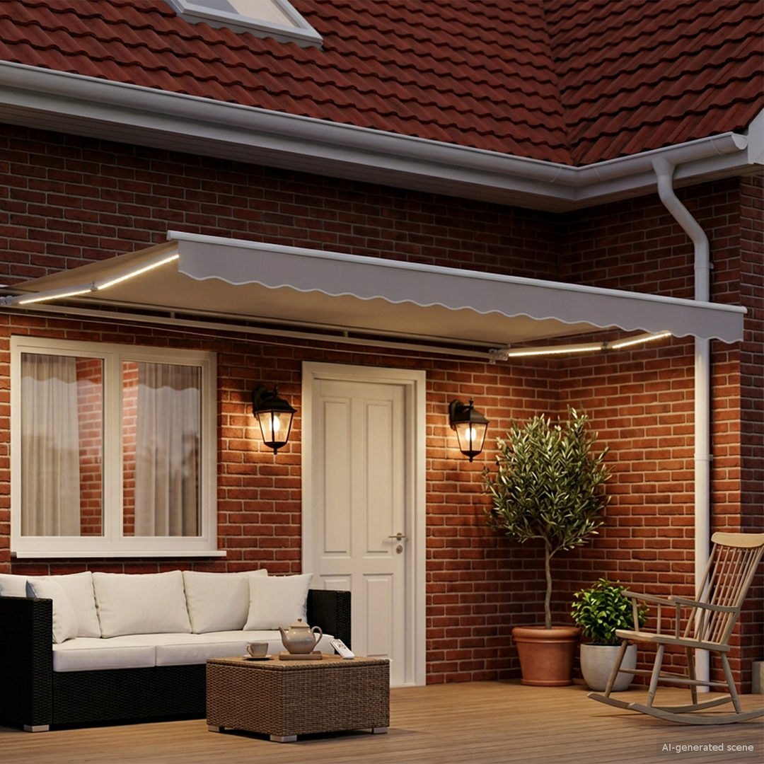 Elektrisk Utrækkelig Markise Lys Grå og Hvid 5 x 3 m