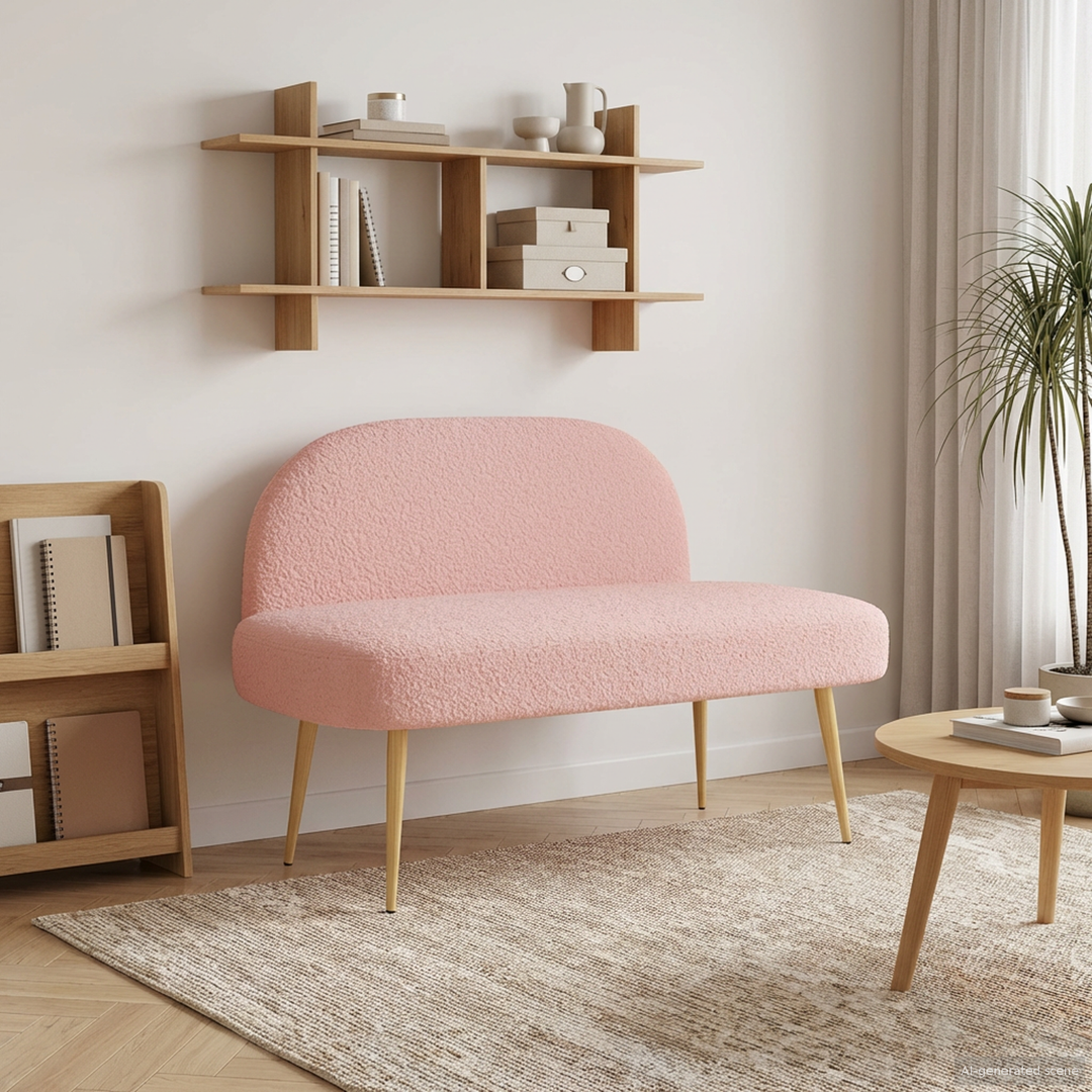 Polstret bænk med ryg Lyserød 110 x 60 x 76 cm Bouclé