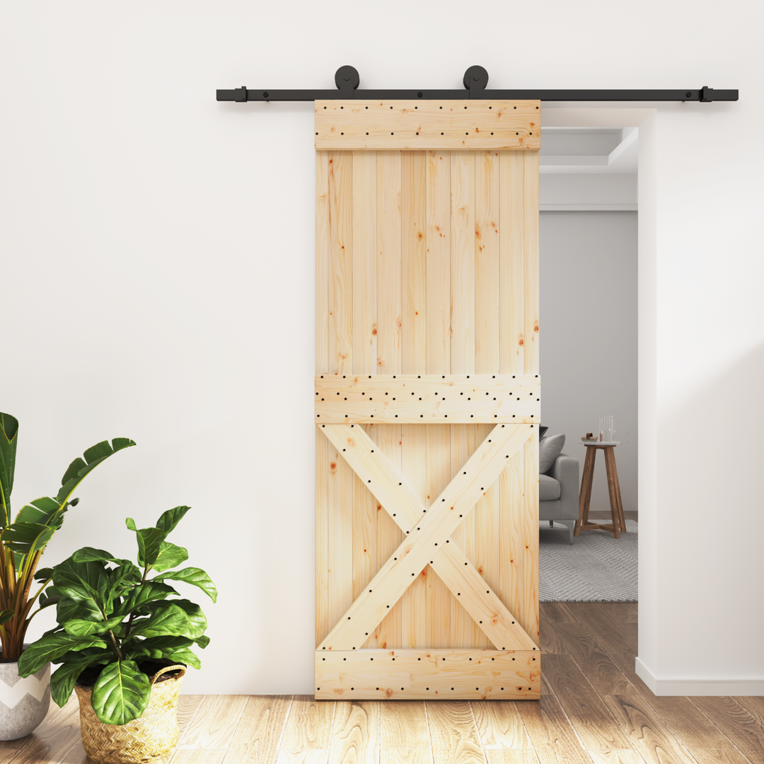 Skydedør Naturfarvet og sort 80 x 210 cm Massivt Fyrretræ