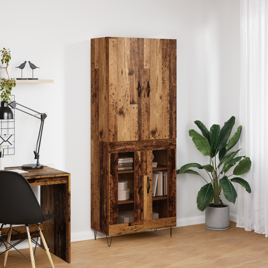 Highboard 2 pcs Gammelt træ Konstrueret træ og glas