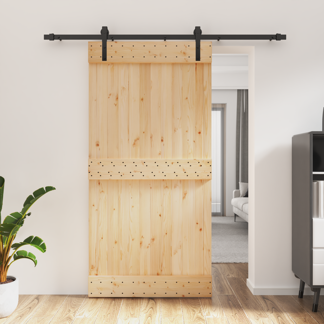 Skydedør Naturfarvet og sort 100 x 210 cm Massivt Fyrretræ
