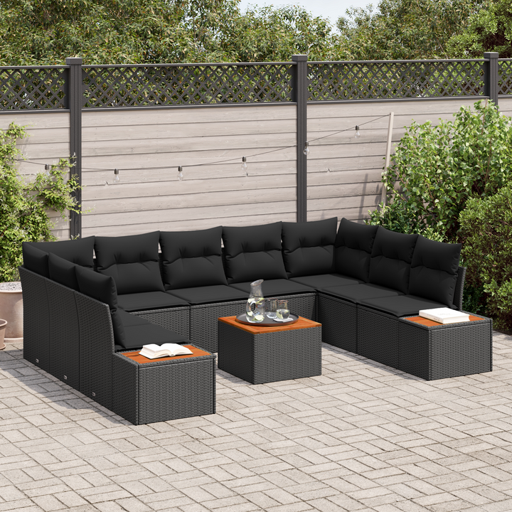 Havesofa Sæt med pude med opbevaring 5 pcs Sort Polyrattan