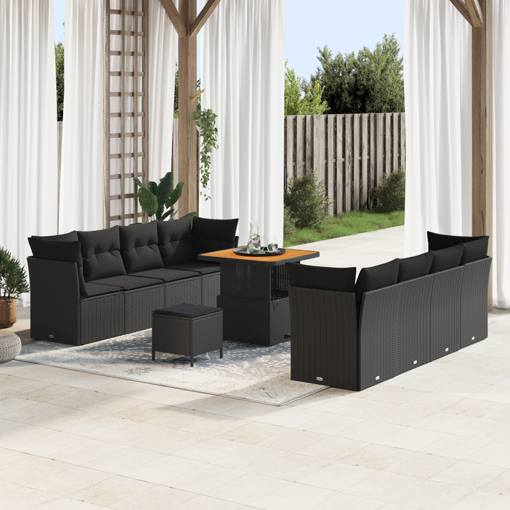 Havesofa Sæt med pude 11 pcs Sort polyrattan