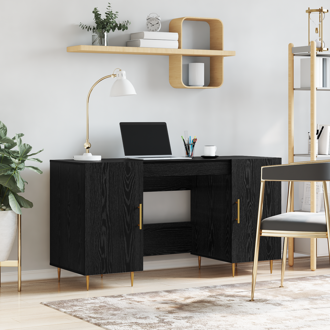 Bord med hylde med dør Sort eg 140 x 50 x 75 cm Konstrueret træ