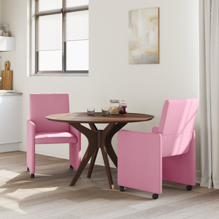 Spisebordsstole med hjul 2 pcs Lyserød 57 x 66 x 94 cm Stof