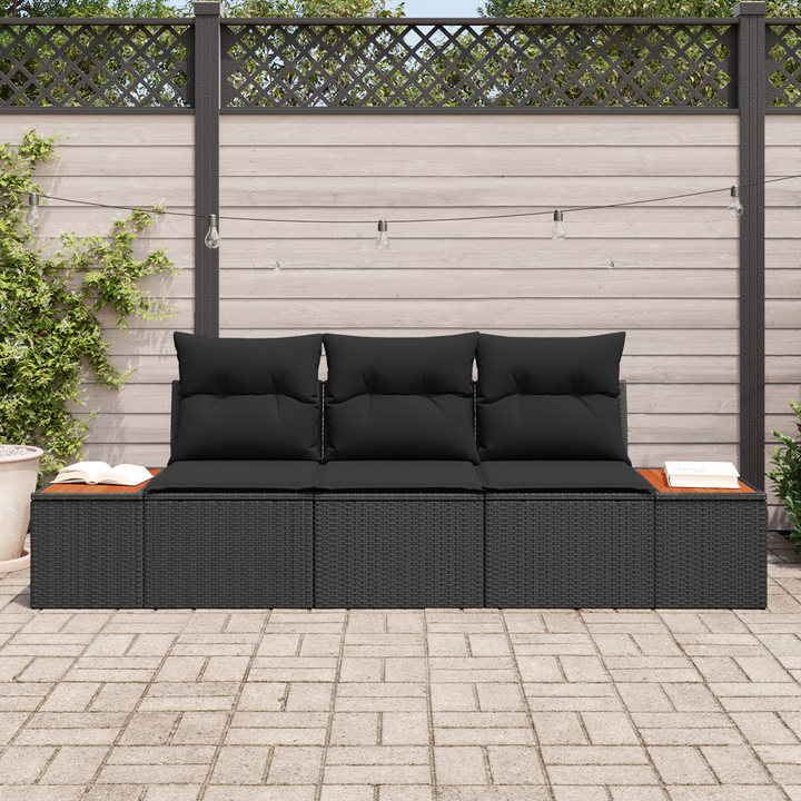 Havesofa Sæt med opbevaring 3 pcs Sort Poly rattan