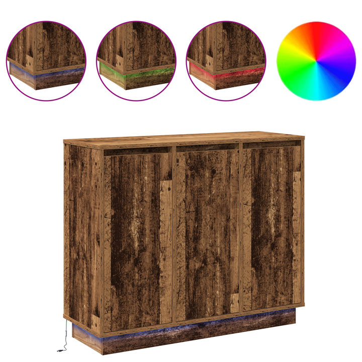 LED Sideboard Gammelt træ 90 x 32 x 75 cm Konstrueret træ