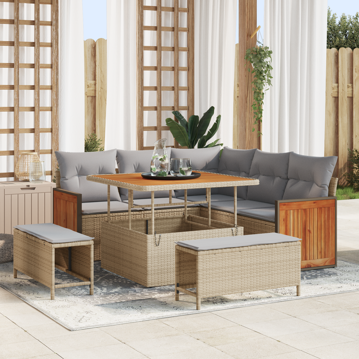 Havesofa Sæt med pude 8 pcs Beige og lys grå