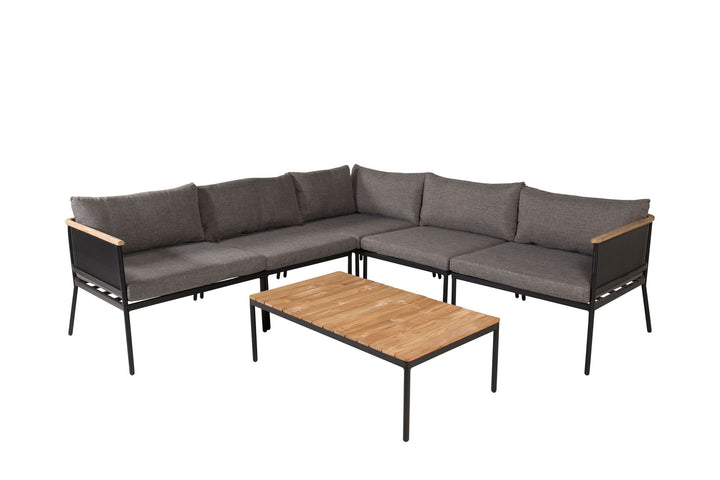 Venture Home Nettan - Corner sofa set - black Steel / Grey Cushion / Teak