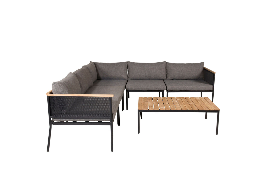 Venture Home Nettan - Corner sofa set - black Steel / Grey Cushion / Teak