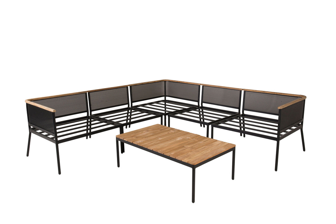 Venture Home Nettan - Corner sofa set - black Steel / Grey Cushion / Teak