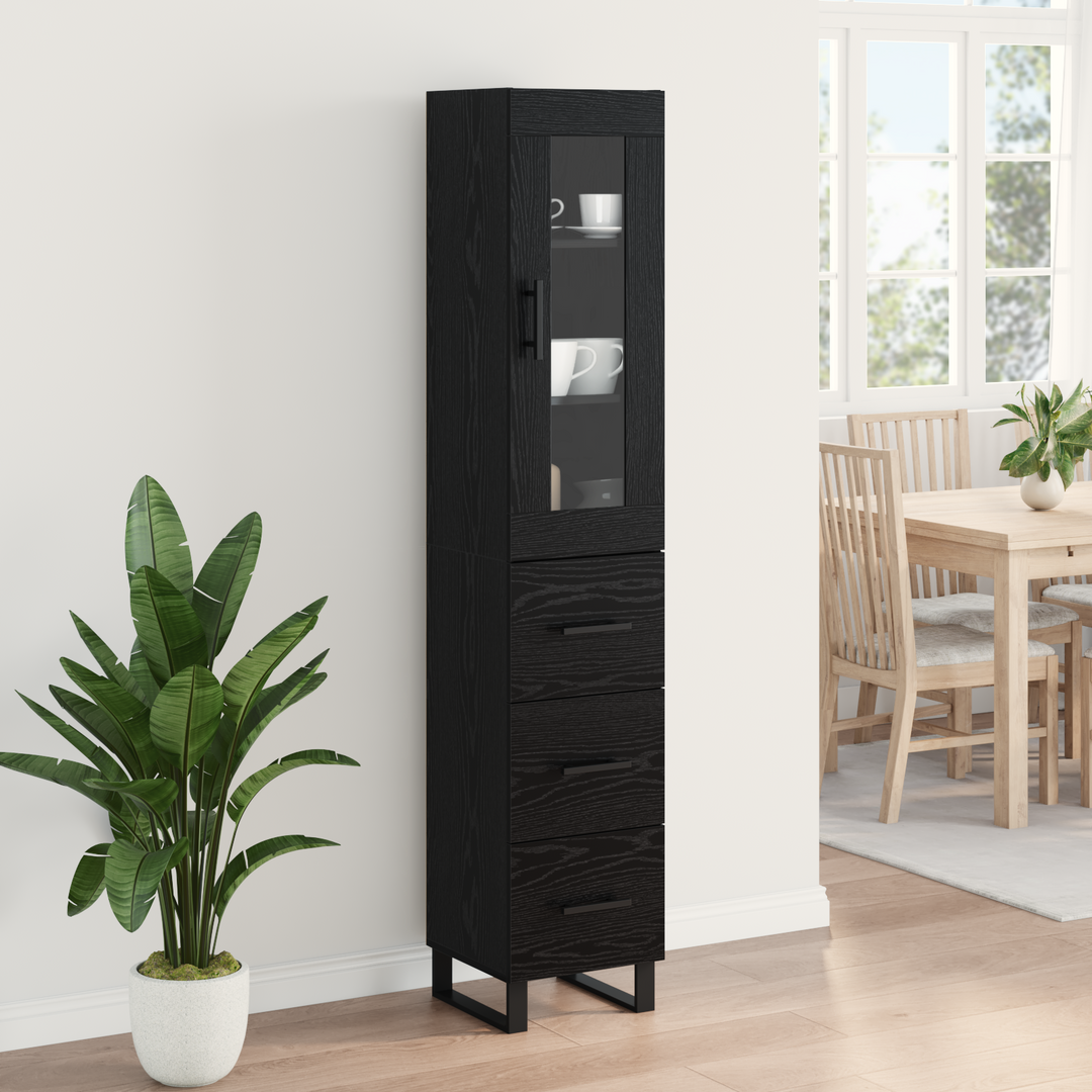 Highboard med skuffe Sort eg 34,5 x 34 x 180 cm Konstrueret træ