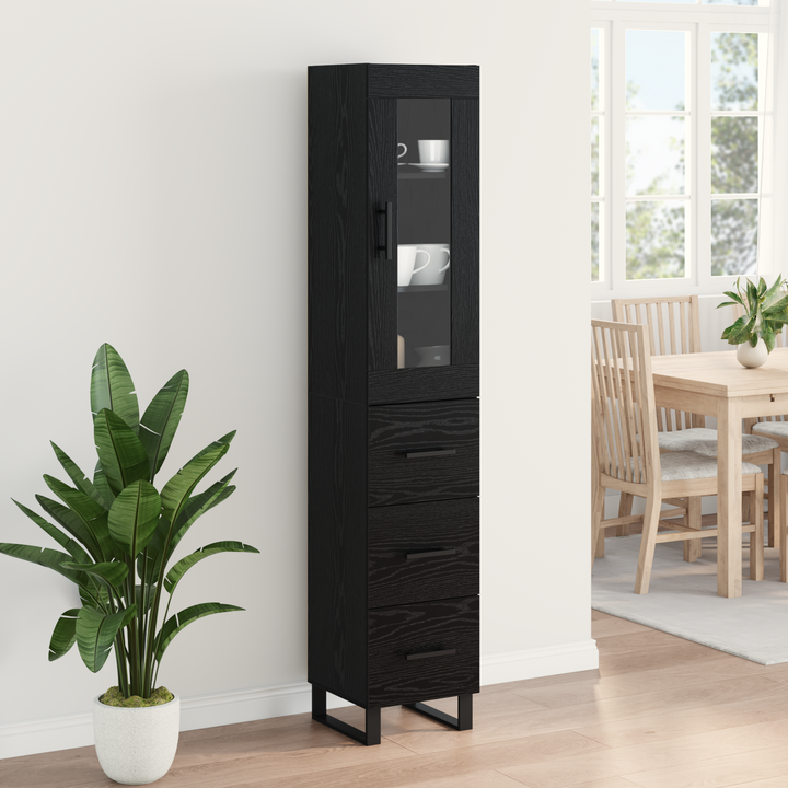 Highboard med skuffe Sort eg 34,5 x 34 x 180 cm Konstrueret træ