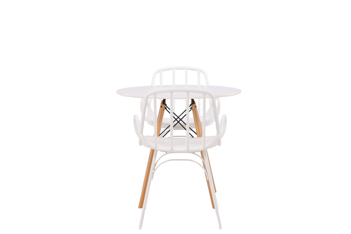 Venture Home Danburi Dining Table - Woodlook / Woodlook MDF +Dyrön Dining Chair - White Polypropylene _2