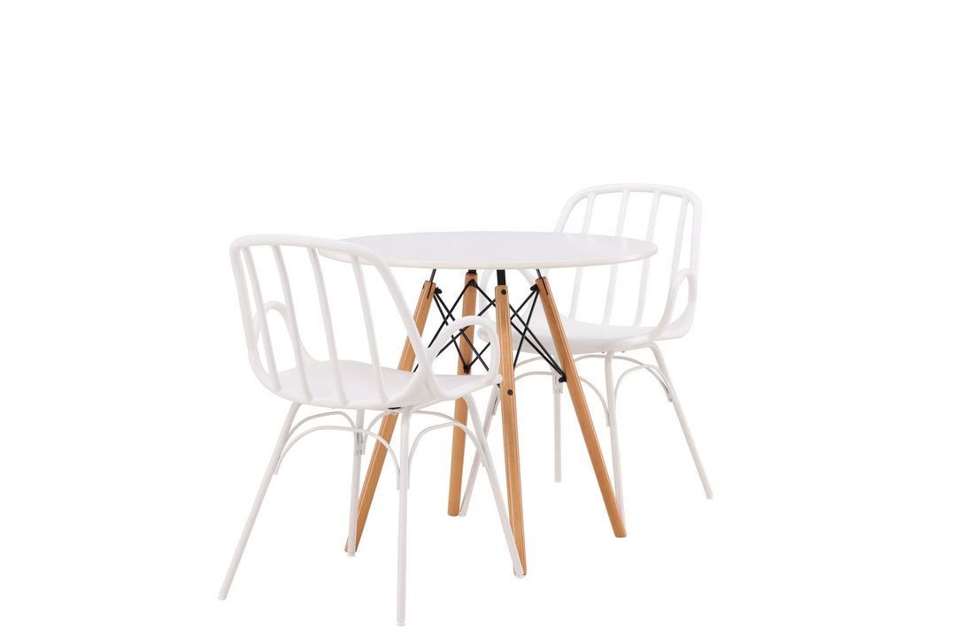 Venture Home Danburi Dining Table - Woodlook / Woodlook MDF +Dyrön Dining Chair - White Polypropylene _2