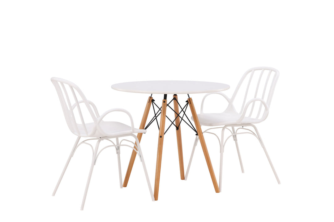 Venture Home Danburi Dining Table - Woodlook / Woodlook MDF +Dyrön Dining Chair - White Polypropylene _2