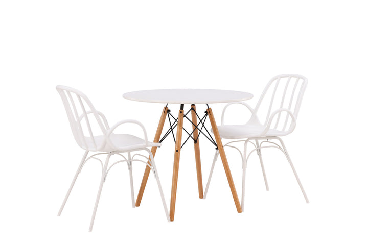 Venture Home Danburi Dining Table - Woodlook / Woodlook MDF +Dyrön Dining Chair - White Polypropylene _2