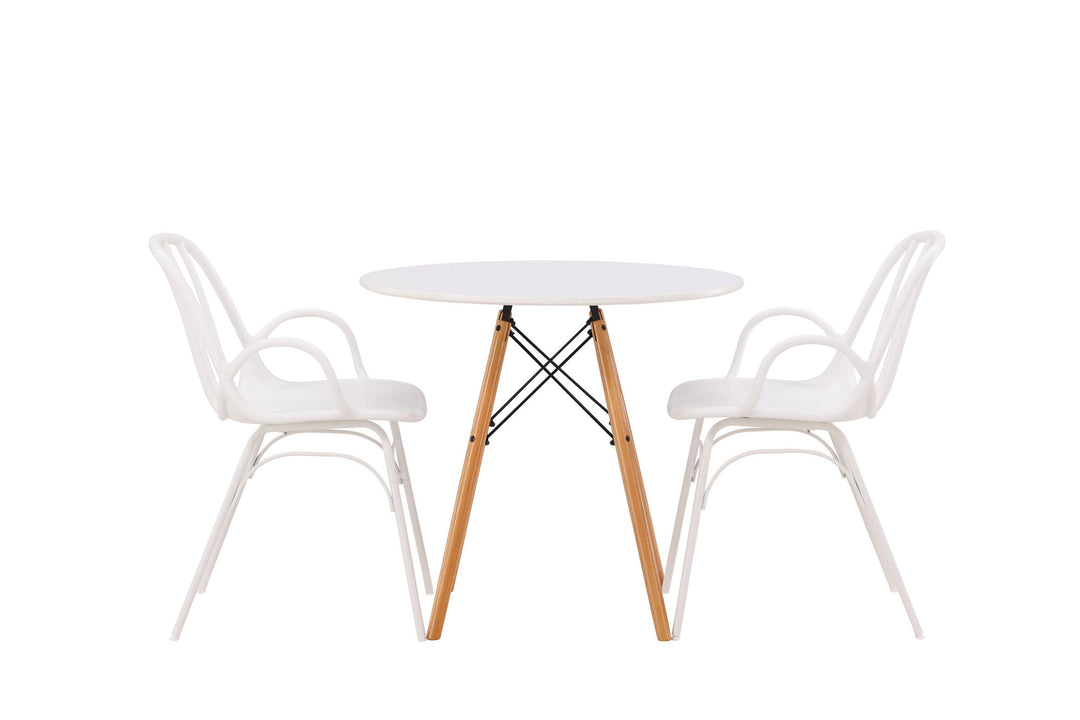 Venture Home Danburi Dining Table - Woodlook / Woodlook MDF +Dyrön Dining Chair - White Polypropylene _2