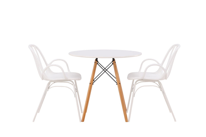 Venture Home Danburi Dining Table - Woodlook / Woodlook MDF +Dyrön Dining Chair - White Polypropylene _2