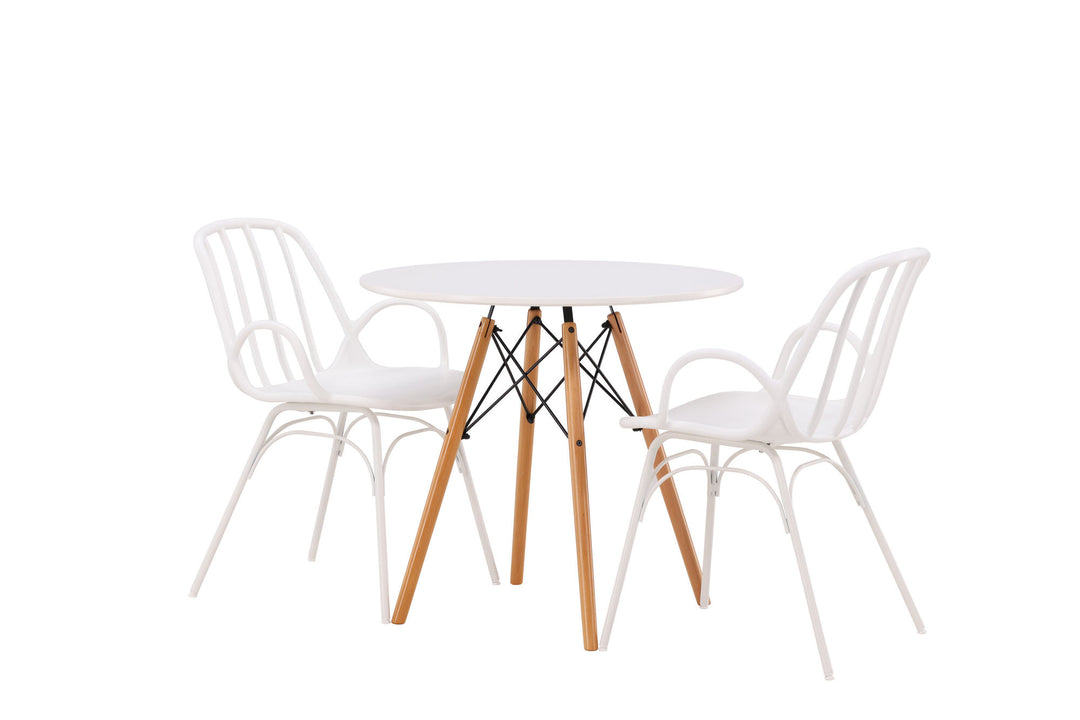 Venture Home Danburi Dining Table - Woodlook / Woodlook MDF +Dyrön Dining Chair - White Polypropylene _2