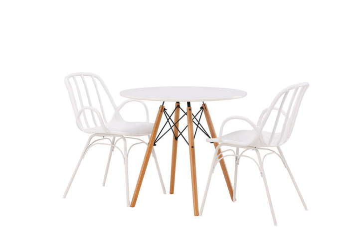 Venture Home Danburi Dining Table - Woodlook / Woodlook MDF +Dyrön Dining Chair - White Polypropylene _2