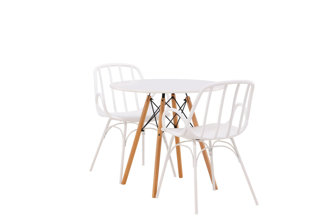 Venture Home Danburi Dining Table - Woodlook / Woodlook MDF +Dyrön Dining Chair - White Polypropylene _2