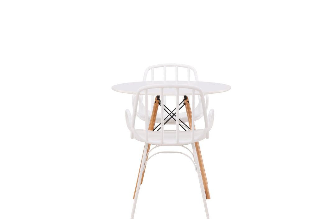 Venture Home Danburi Dining Table - Woodlook / Woodlook MDF +Dyrön Dining Chair - White Polypropylene _2