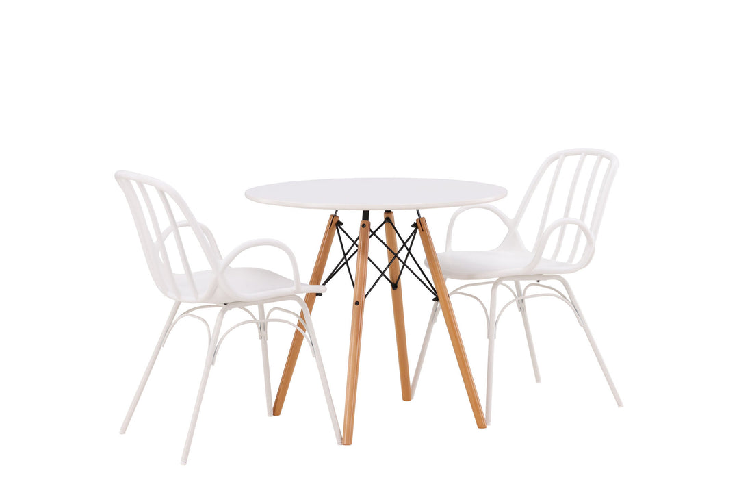 Venture Home Danburi Dining Table - Woodlook / Woodlook MDF +Dyrön Dining Chair - White Polypropylene _2