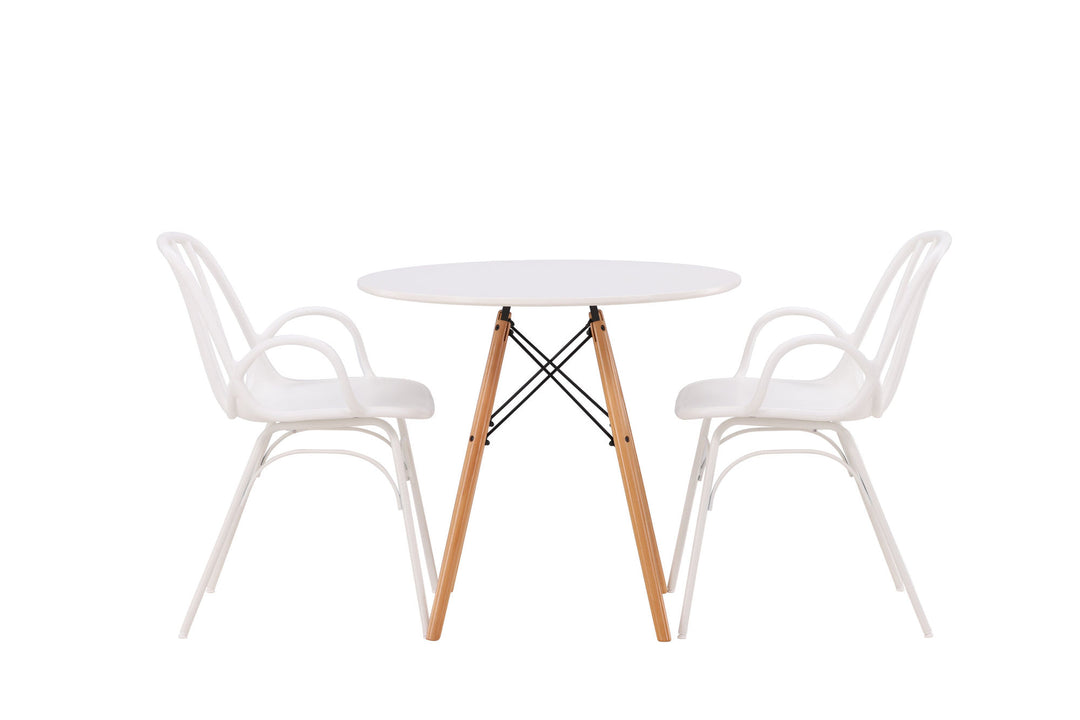 Venture Home Danburi Dining Table - Woodlook / Woodlook MDF +Dyrön Dining Chair - White Polypropylene _2