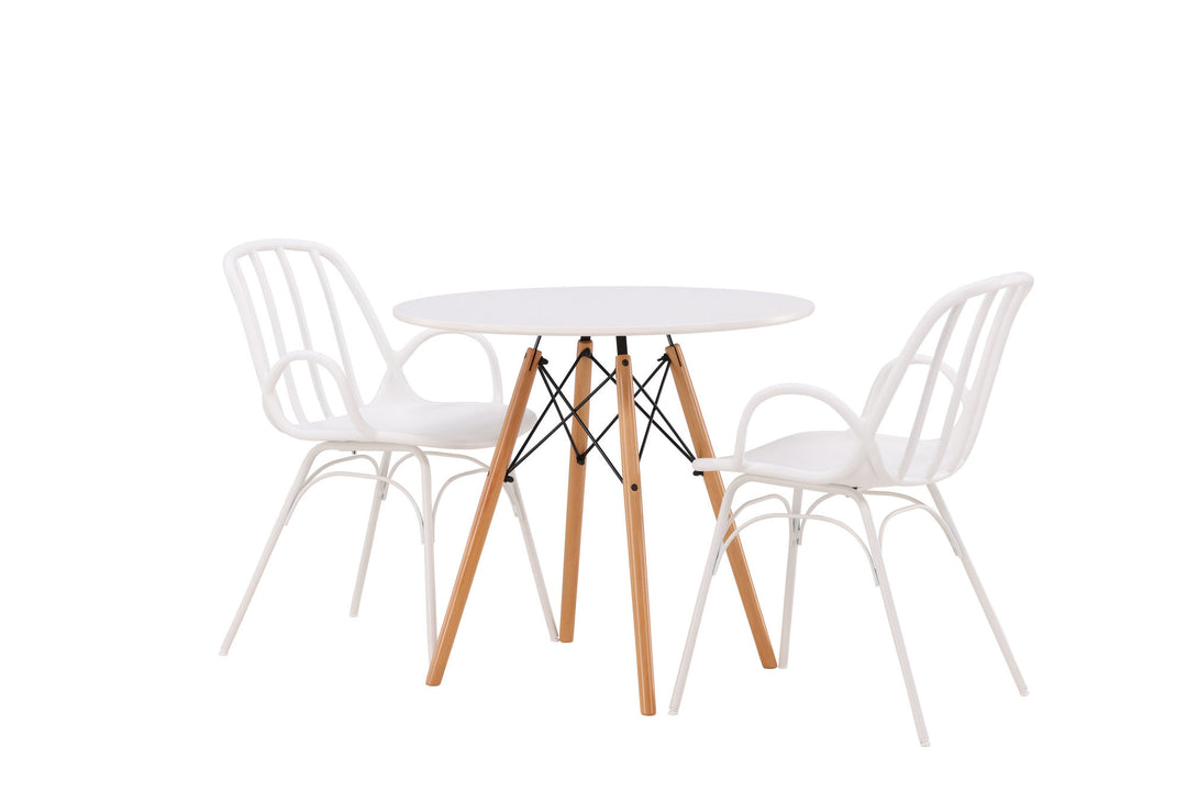 Venture Home Danburi Dining Table - Woodlook / Woodlook MDF +Dyrön Dining Chair - White Polypropylene _2