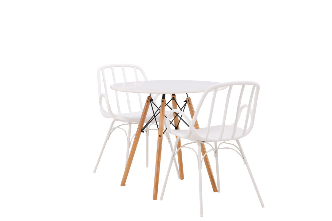 Venture Home Danburi Dining Table - Woodlook / Woodlook MDF +Dyrön Dining Chair - White Polypropylene _2